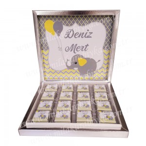 Fil Temalı Çikolata - Gri - Sarı