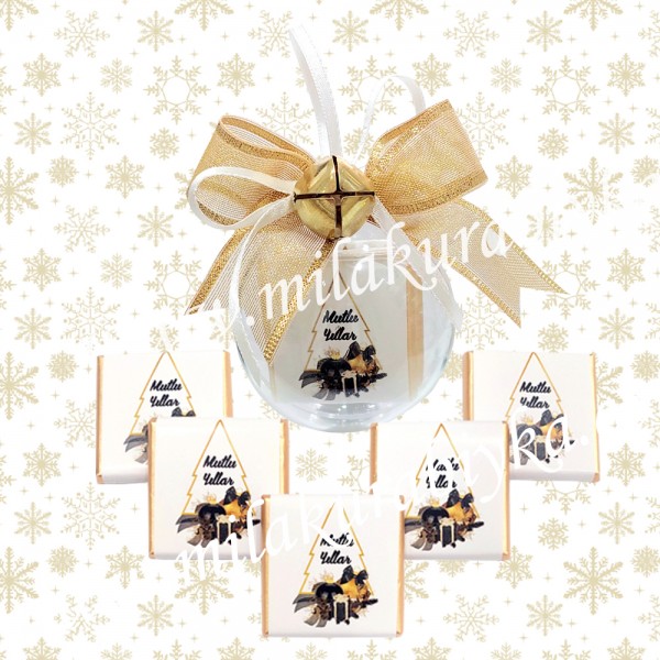 Kişiye Özel Yılbaşı Çikolatası Top Kutu - Beyaz Gold