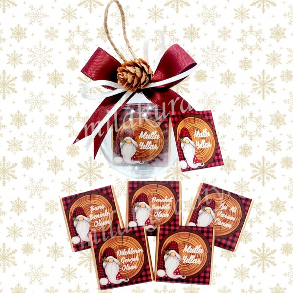 Kişiye Özel Yılbaşı Çikolatası Mika Top Kutu - Cüce Temalı