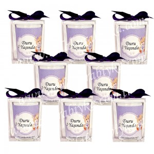 Kutulu Bardak Mum Doğum Günü Hediyesi - Ayıcıklı - Lila