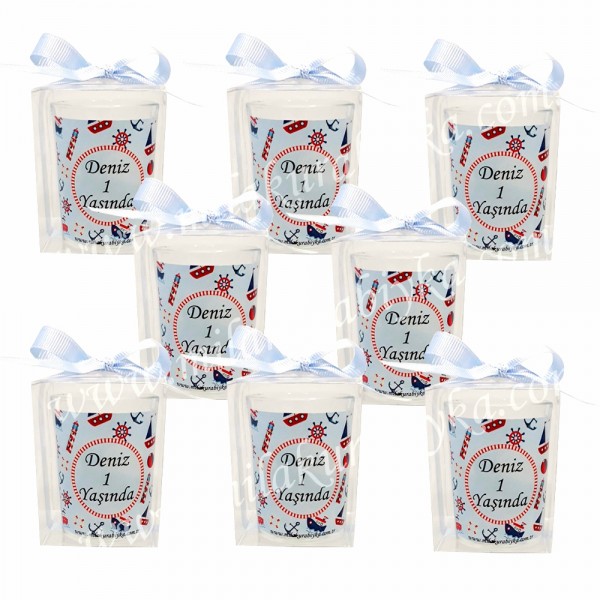 Kutulu Bardak Mum Hediyelik - Deniz Temalı