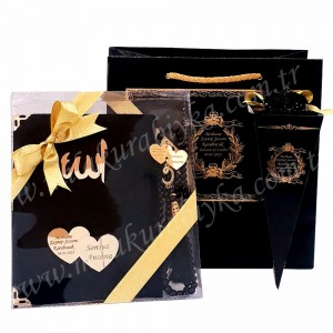 Çift Kalp Pleksi İsimli Kadife Kaplı Yasin - İnci Tesbih - Mevlüt Şekeri ve Karton Çanta Seti - Bebek Doğum Günü Söz Nişan Nikah Sünnet Mevlüt Hediyesi