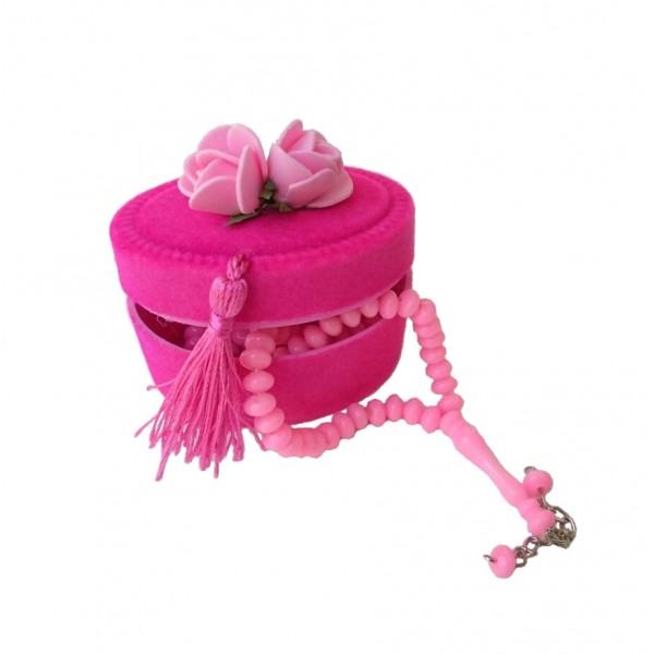 Pembe Kadife Kutulu Tesbih ( Gül Süslemeli )
