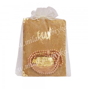 İsme Özel Kadife Kaplı Yasin ve İnci Tesbih Seti - Keseli