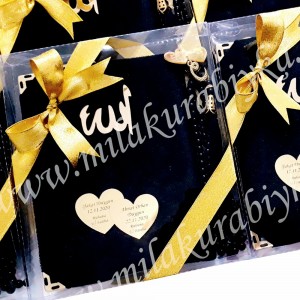 Çift Kalp Pleksi İsimli Kadife Yasin - Tesbih Seti - Bebek Doğum Günü Söz Nişan Nikah Sünnet Mevlüt Hediyesi