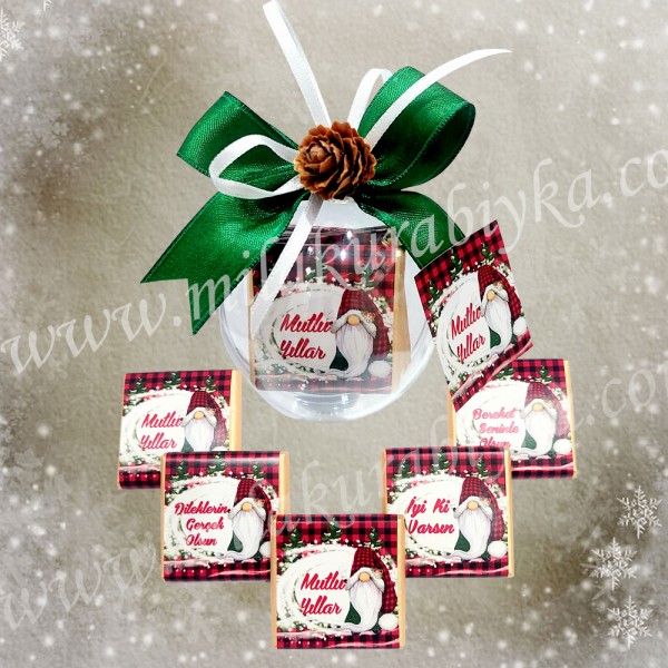 Kişiye Özel Yılbaşı Çikolatası Mika Top Kutu - Yılbaşı Cücesi